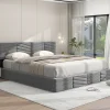 Lit 180x200 cm tapissé velours gris avec coffre hydraulique et tête réglable, style européen élégant>Redom