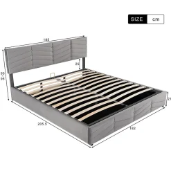 Lit 180x200 cm tapissé velours gris avec coffre hydraulique et tête réglable, style européen élégant><noscript><img width=