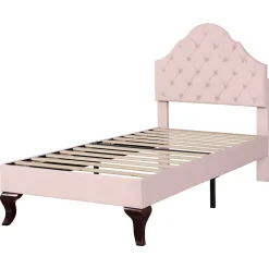 Redom Lit 90x200 cm tapissé velours rose avec tête réglable, lattes en bois et pieds 20 cm, design élégant* Lit Simple