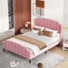 Lit 140x200 cm tapissé velours rose avec tête et pied rembourrés, cadre MDF robuste contemporain>Redom Clearance