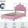Redom Lit 90x200 cm tapissé velours rose avec tête de lit fleurie et coffre de rangement hydraulique* Lit Avec Rangement