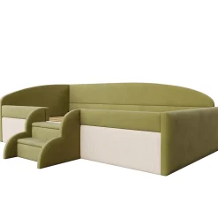 Redom Lit 90x190 cm tapissé velours vert et crème, colorblock, barrières de sécurité et marches antidérapantes*Enfant Lit Enfant