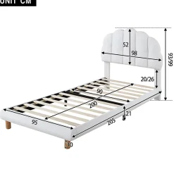 Redom Lit 90x200 cm tapisse velours blanc, tete demi cercle reglable et cadre MDF robuste et securisant* Lit Simple