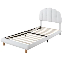Redom Lit 90x200 cm tapisse velours blanc, tete demi cercle reglable et cadre MDF robuste et securisant* Lit Simple
