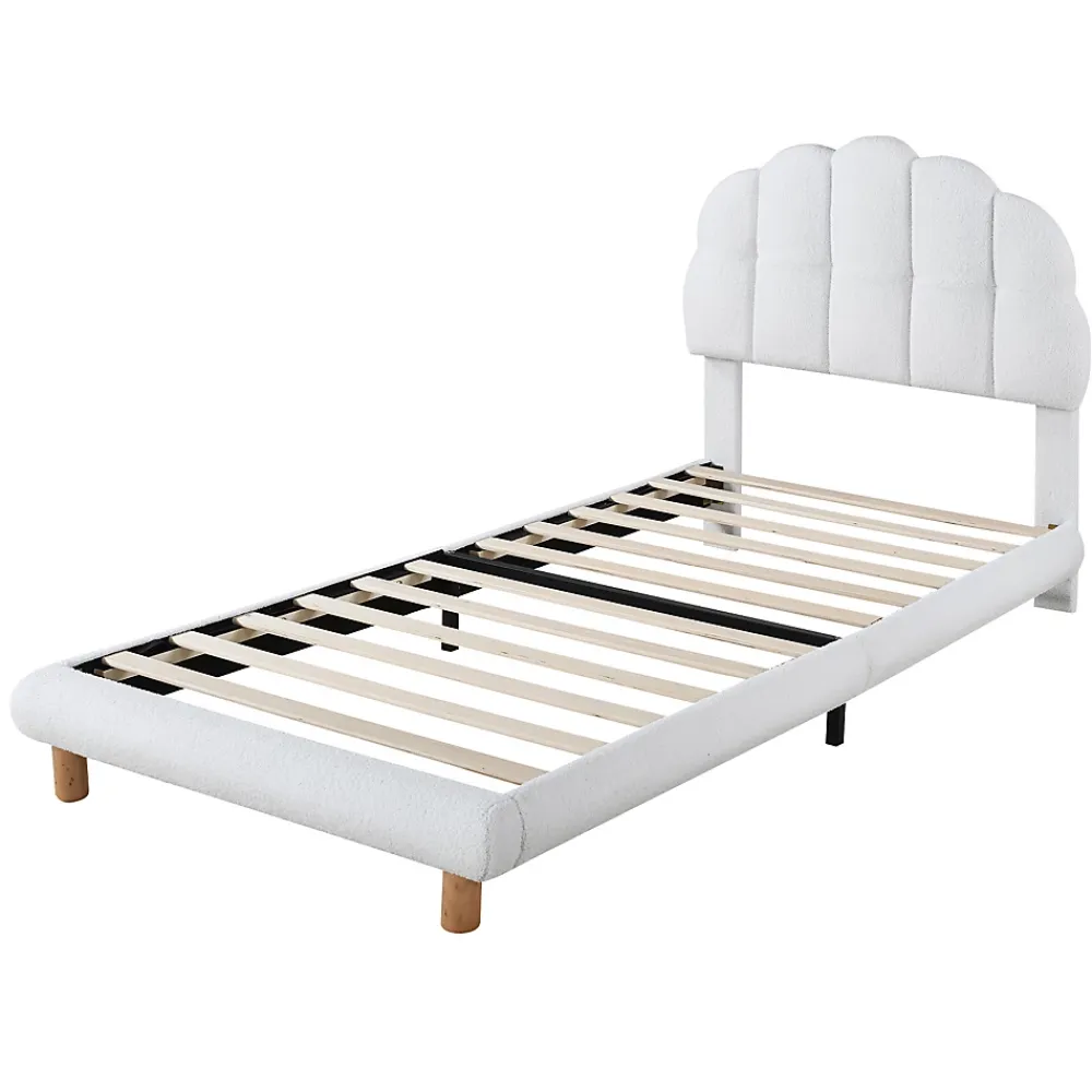 Redom Lit 90x200 cm tapisse velours blanc, tete demi cercle reglable et cadre MDF robuste et securisant* Lit Simple