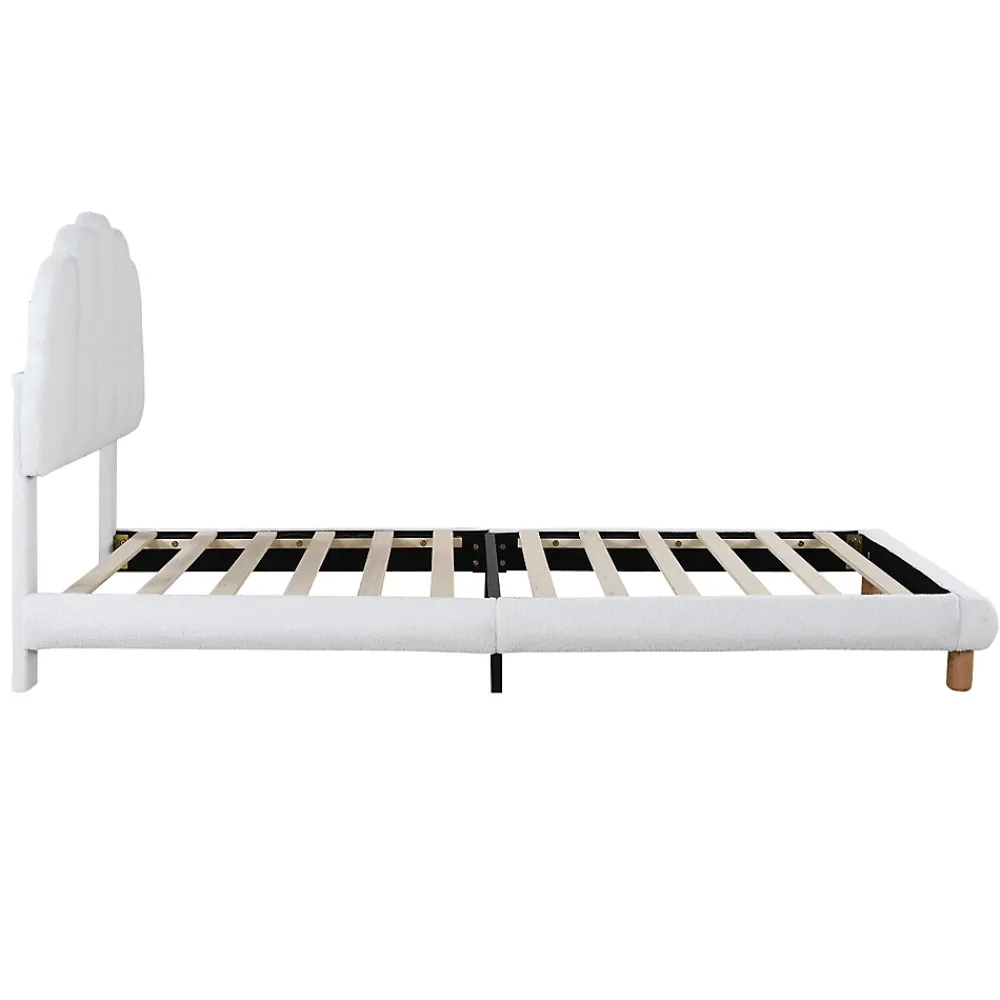 Redom Lit 90x200 cm tapisse velours blanc, tete demi cercle reglable et cadre MDF robuste et securisant* Lit Simple