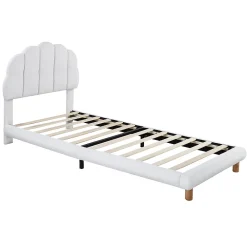Redom Lit 90x200 cm tapisse velours blanc, tete demi cercle reglable et cadre MDF robuste et securisant* Lit Simple