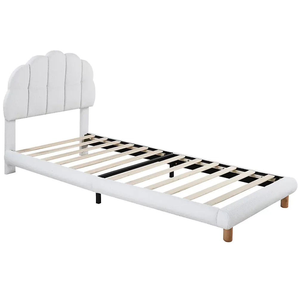 Redom Lit 90x200 cm tapisse velours blanc, tete demi cercle reglable et cadre MDF robuste et securisant* Lit Simple