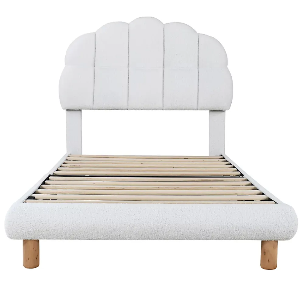 Redom Lit 90x200 cm tapisse velours blanc, tete demi cercle reglable et cadre MDF robuste et securisant* Lit Simple