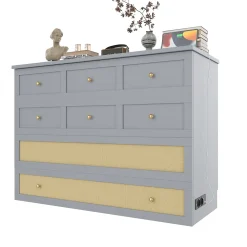 Redom Lit 140x200 cm transformable en armoire, avec tiroirs de rangement et prise USB intégrée, finition grise MDF*Enfant Lit Enfant