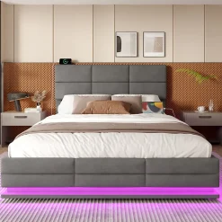 Redom Lit 140x200 cm velours gris foncé, tête de lit réglable 3 positions et grand coffre hydraulique intégré* Lit Avec Rangement