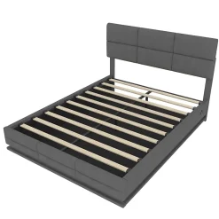 Redom Lit 140x200 cm velours gris foncé, tête de lit réglable 3 positions et grand coffre hydraulique intégré* Lit Avec Rangement
