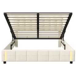 Generique Lit 140x200 cm, velours, tête capitonnée, hydraulique, LED, rangement, sommier à lattes* Lit Double