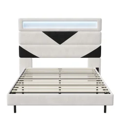 Lit 160x200 cm,avec port de chargement USB et éclairage LED,Cadre de lit, lit flottant avec Tête de lit triangle,Lit adulte,Blanc>Fortuna lai Sale