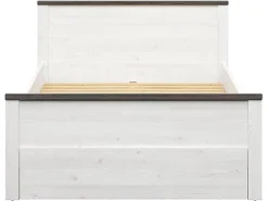 Pegane Lit 140x200 Lit double coloris Gris Mélèze clair / Pin larico - Longueur 206 x Profondeur 150 x Hauteur 95 cm* Lit Coffre