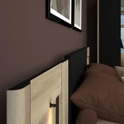 Parisot Lit 140x190/200 KIERAN chêne noir avec chevets intégrés* Ensemble Sommier Et Matelas