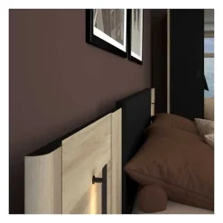 Parisot Lit 140x190/200 KIERAN chêne noir avec chevets intégrés* Ensemble Sommier Et Matelas