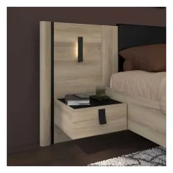 Parisot Lit 140x190/200 KIERAN chêne noir avec chevets intégrés* Ensemble Sommier Et Matelas
