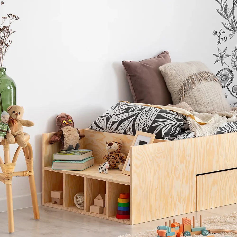 Petits-Meubles Lit 90x190 sommier et tiroir inclus Tristan Bois*Enfant Lit Enfant