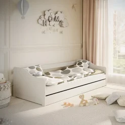 Petits-Meubles Lit 90x200 sommier et tiroir inclus Kocot Kids Allison Blanc* Lit Gigogne