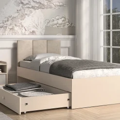 Lit 90x200 sommier et tiroir inclus Alycia Beige><noscript><img width=