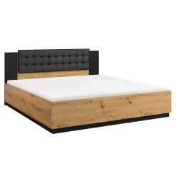 Petits-Meubles Lit 160x200 sommier inclus Alec Bois et Noir* Lit Double