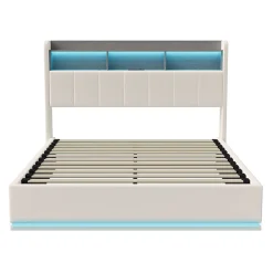 Simple Life lit 140x200cm avec éclairage LED, Lit Coffre avec Sommier à Lattes, Prises, USB et Type-C, Velours* Lit Coffre