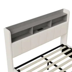 Simple Life lit 140x200cm avec éclairage LED, Lit Coffre avec Sommier à Lattes, Prises, USB et Type-C, Velours* Lit Coffre