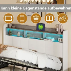 Simple Life lit 160x200cm avec éclairage LED, Lit Coffre avec Sommier à Lattes, Prises, USB et Type-C, Velours* Lit Coffre