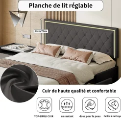Lit 160x200cm Avec LED Tête De Lit Relevable, Lit Capitonné Avec 4 Tiroirs Et Rangement Lit, Gris><noscript><img width=