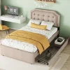 Lit 90x200cm, avec tiroirs et clous décoratifs, Beige>Fortuna lai Clearance