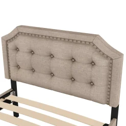 Lit 90x200cm, avec tiroirs et clous décoratifs, Beige><noscript><img width=