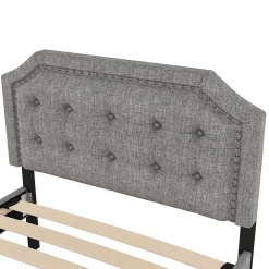 Lit 90x200cm, avec tiroirs et clous décoratifs, Gris><noscript><img width=