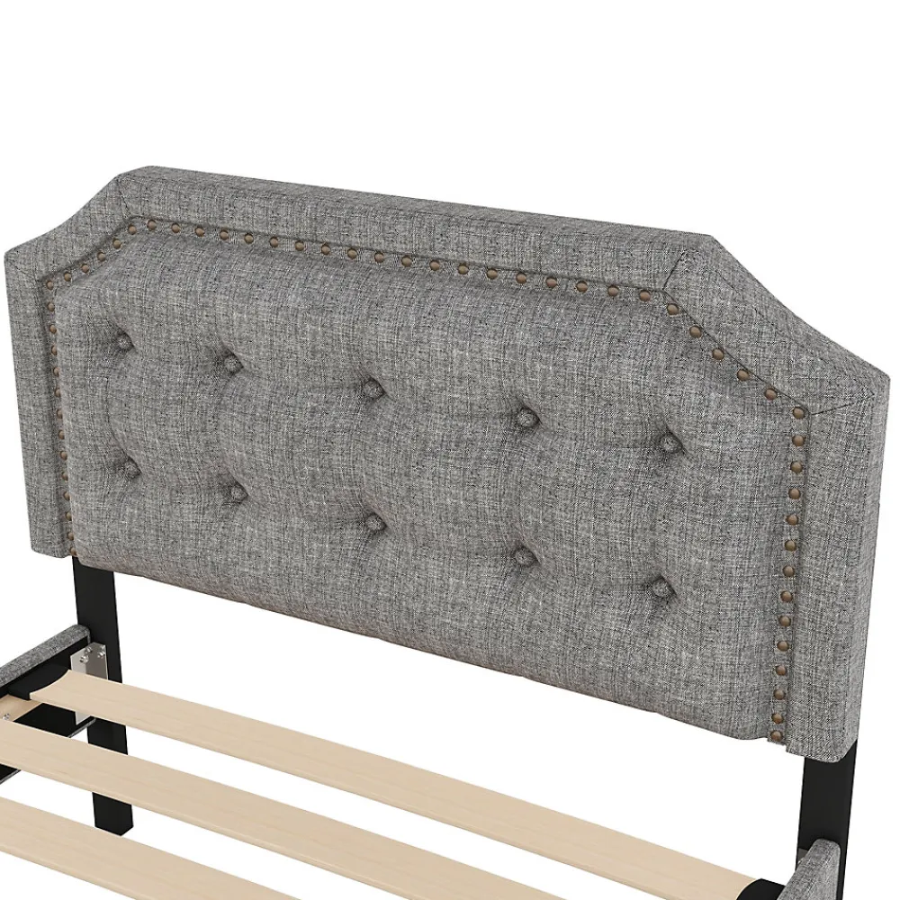 Lit 90x200cm, avec tiroirs et clous décoratifs, Gris>Fortuna lai