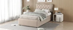 Lit 90x200cm, avec tiroirs et clous décoratifs, Beige>Fortuna lai