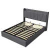 lit 160x200cm Hauteur 30cm Cadre de lit tapissé avec tête de lit Sommier à Lattes en Bois Gris foncé>Fortuna lai New