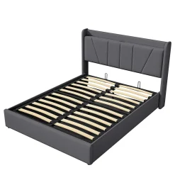 lit 160x200cm Hauteur 30cm Cadre de lit tapissé avec tête de lit Sommier à Lattes en Bois Gris foncé>Fortuna lai New