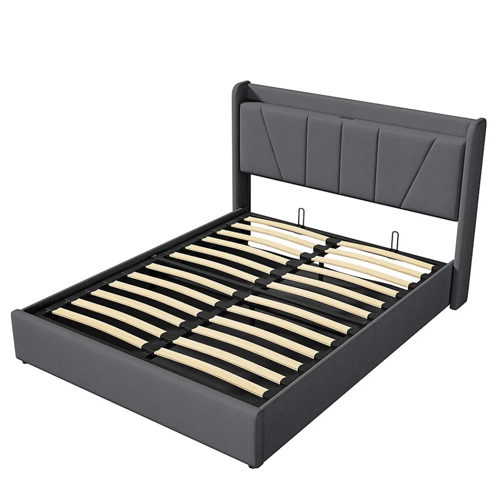 lit 160x200cm Hauteur 30cm Cadre de lit tapissé avec tête de lit Sommier à Lattes en Bois Gris foncé>Fortuna lai New