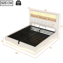 Lit 180x200cm, LED app, USB, rangement hydraulique, sommier lattes, lin beige><noscript><img width=