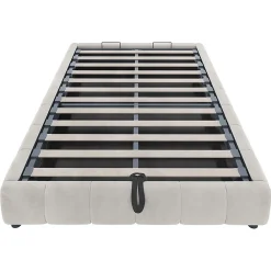 Blackcolors Lit 140x200cm, LED, rangement hydraulique, cadre suspendu, beige* Lit Coffre