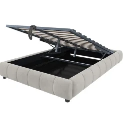 Blackcolors Lit 140x200cm, LED, rangement hydraulique, cadre suspendu, beige* Lit Coffre