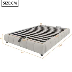 Blackcolors Lit 140x200cm, LED, rangement hydraulique, cadre suspendu, beige* Lit Coffre