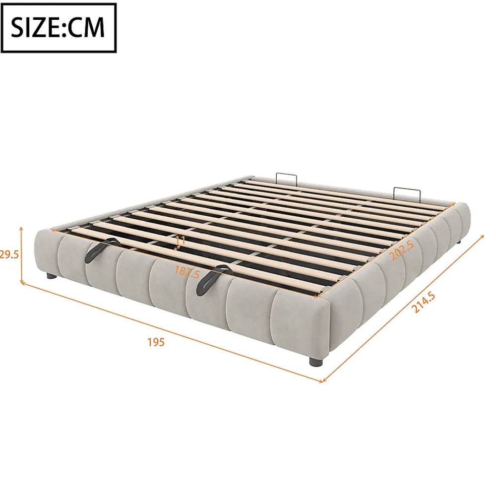 Blackcolors Lit 180x200cm, LED, rangement hydraulique, cadre flottant, beige* Lit Coffre