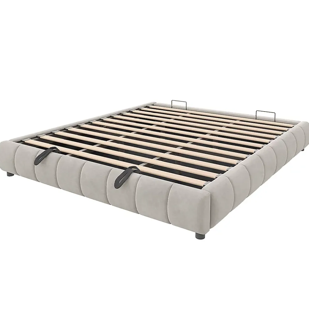 Blackcolors Lit 180x200cm, LED, rangement hydraulique, cadre flottant, beige* Lit Coffre