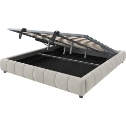 Blackcolors Lit 180x200cm, LED, rangement hydraulique, cadre flottant, beige* Lit Coffre