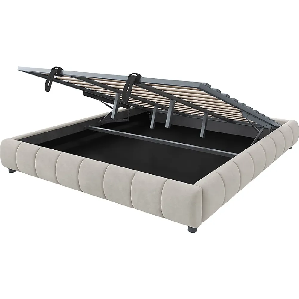 Blackcolors Lit 180x200cm, LED, rangement hydraulique, cadre flottant, beige* Lit Coffre