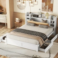 Fortuna lai Lit 180x200cm, tête de lit partiellement inclinable, 4 tiroirs, Blanc*Enfant Lit Enfant