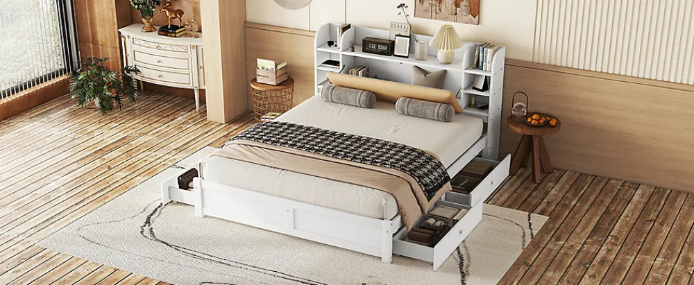 Fortuna lai Lit 180x200cm, tête de lit partiellement inclinable, 4 tiroirs, Blanc*Enfant Lit Enfant
