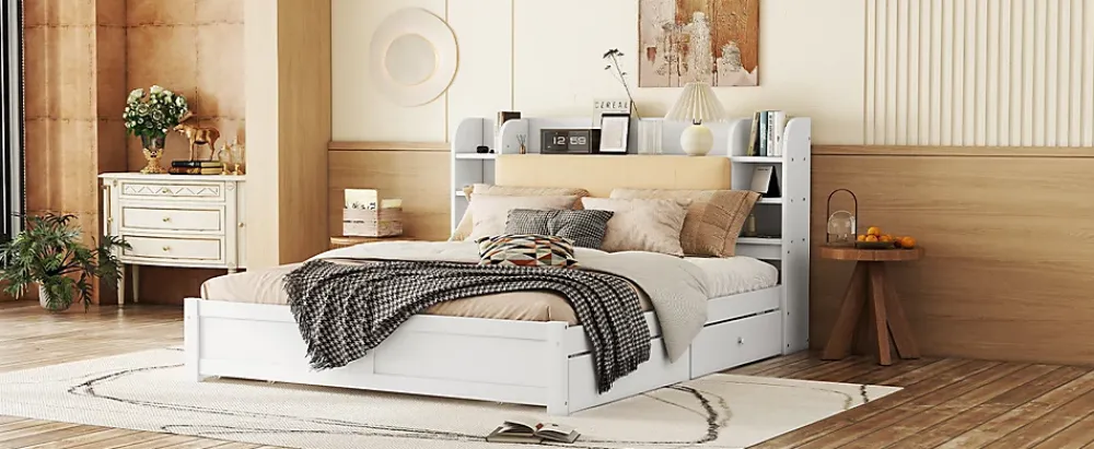 Fortuna lai Lit 180x200cm, tête de lit partiellement inclinable, 4 tiroirs, Blanc*Enfant Lit Enfant