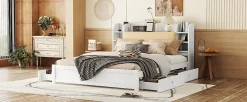 Fortuna lai Lit 180x200cm, tête de lit partiellement inclinable, 4 tiroirs, Blanc*Enfant Lit Enfant